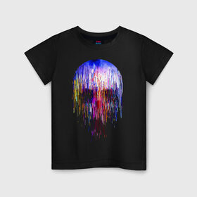 Детская футболка хлопок с принтом Skull illusion в Екатеринбурге, 100% хлопок | круглый вырез горловины, полуприлегающий силуэт, длина до линии бедер | Тематика изображения на принте: color | glitch | neon | paint | skull | vanguard | авангард | глитч | краска | неон | цвет | череп