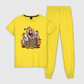 Женская пижама хлопок с принтом Безумный хипстер кофеман в Екатеринбурге, 100% хлопок | брюки и футболка прямого кроя, без карманов, на брюках мягкая резинка на поясе и по низу штанин | 