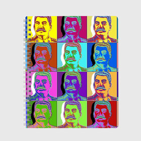 Тетрадь с принтом Stalin pop-art в Екатеринбурге, 100% бумага | 48 листов, плотность листов — 60 г/м2, плотность картонной обложки — 250 г/м2. Листы скреплены сбоку удобной пружинной спиралью. Уголки страниц и обложки скругленные. Цвет линий — светло-серый
 | chief | color | eyes | moustache | pop art | stalin | view | взгляд | вождь | глаза | поп  арт | сталин | усы | цвет
