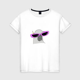 Женская футболка хлопок с принтом Попугай в очках в Екатеринбурге, 100% хлопок | прямой крой, круглый вырез горловины, длина до линии бедер, слегка спущенное плечо | mem | мем | мультяшный | персонаж | попугай в очках | прикол | птица | рисунок | смешной попугай | юмор