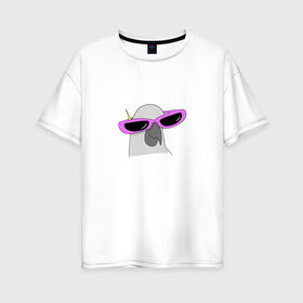 Женская футболка хлопок Oversize с принтом Попугай в очках в Екатеринбурге, 100% хлопок | свободный крой, круглый ворот, спущенный рукав, длина до линии бедер
 | mem | мем | мультяшный | персонаж | попугай в очках | прикол | птица | рисунок | смешной попугай | юмор