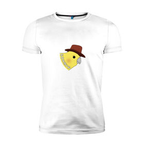 Мужская футболка хлопок Slim с принтом Бонжур в Екатеринбурге, 92% хлопок, 8% лайкра | приталенный силуэт, круглый вырез ворота, длина до линии бедра, короткий рукав | mem | бонжур | мем | попугай | попугай в шляпе | прикол | птица | стикер | юмор