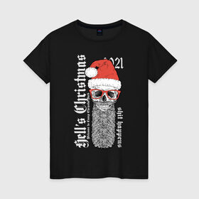 Женская футболка хлопок с принтом Hells Christmas в Екатеринбурге, 100% хлопок | прямой крой, круглый вырез горловины, длина до линии бедер, слегка спущенное плечо | 