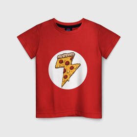 Детская футболка хлопок с принтом PIZZA-HERO в Екатеринбурге, 100% хлопок | круглый вырез горловины, полуприлегающий силуэт, длина до линии бедер | flash | food | hero | pizza | shaldon | еда | коммиксы | молния | пиццабгерой | фастфуд. | флэш | шелдон