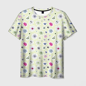 Мужская футболка 3D с принтом Милые цветочки в Екатеринбурге, 100% полиэфир | прямой крой, круглый вырез горловины, длина до линии бедер | арт | бабочка | бабочки | камень | камни | камушки | рисунок | семена | стикеры | цветок | цветы