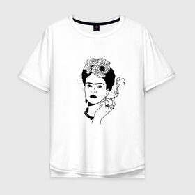 Мужская футболка хлопок Oversize с принтом Фрида Кало в Екатеринбурге, 100% хлопок | свободный крой, круглый ворот, “спинка” длиннее передней части | 
