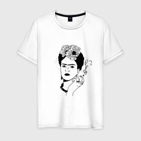 Мужская футболка хлопок с принтом Фрида Кало в Екатеринбурге, 100% хлопок | прямой крой, круглый вырез горловины, длина до линии бедер, слегка спущенное плечо. | 