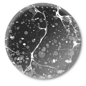 Значок с принтом Черный Мрамор в Екатеринбурге,  металл | круглая форма, металлическая застежка в виде булавки | абстракция | минимализм | мрамор | рисунок | черный мрамор