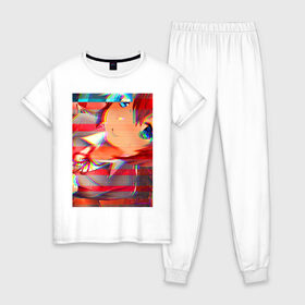 Женская пижама хлопок с принтом Anime 0-05 в Екатеринбурге, 100% хлопок | брюки и футболка прямого кроя, без карманов, на брюках мягкая резинка на поясе и по низу штанин | aesthetic art | art | vaporwave | аниме | мультфильмы