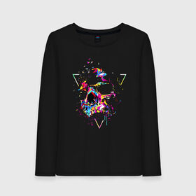 Женский лонгслив хлопок с принтом Skull в Екатеринбурге, 100% хлопок |  | bird | blot | color | neon | paint | skull | triangle | клякса | краска | неон | птица | треугольник | цвет | череп