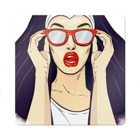 Магнит виниловый Квадрат с принтом Монашка в Екатеринбурге, полимерный материал с магнитным слоем | размер 9*9 см, закругленные углы | Тематика изображения на принте: губы | женщина | иллюстрация | монашка | очки | язык