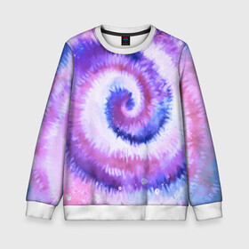 Детский свитшот 3D с принтом TIE-DYE PURPLE в Екатеринбурге, 100% полиэстер | свободная посадка, прямой крой, мягкая тканевая резинка на рукавах и понизу свитшота | dye | multicolor | tie | trend | акварель | брызги | градиент | дай | колор | краски | красочная | мульти | потёки | пятна | радуга | радужная | тай | тайдай | текстура | тренд | хиппи