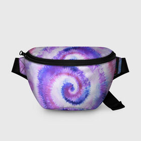 Поясная сумка 3D с принтом TIE-DYE PURPLE в Екатеринбурге, 100% полиэстер | плотная ткань, ремень с регулируемой длиной, внутри несколько карманов для мелочей, основное отделение и карман с обратной стороны сумки застегиваются на молнию | dye | multicolor | tie | trend | акварель | брызги | градиент | дай | колор | краски | красочная | мульти | потёки | пятна | радуга | радужная | тай | тайдай | текстура | тренд | хиппи