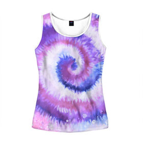 Женская майка 3D с принтом TIE-DYE PURPLE в Екатеринбурге, 100% полиэстер | круглая горловина, прямой силуэт, длина до линии бедра | dye | multicolor | tie | trend | акварель | брызги | градиент | дай | колор | краски | красочная | мульти | потёки | пятна | радуга | радужная | тай | тайдай | текстура | тренд | хиппи