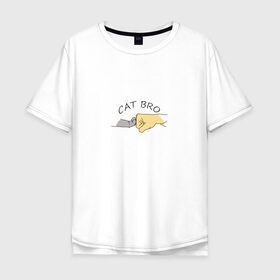 Мужская футболка хлопок Oversize с принтом Cat Bro в Екатеринбурге, 100% хлопок | свободный крой, круглый ворот, “спинка” длиннее передней части | брат | братан | бро | друзья | животные | кот | кошка | лапа | питомец