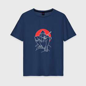 Женская футболка хлопок Oversize с принтом Самурай в Екатеринбурге, 100% хлопок | свободный крой, круглый ворот, спущенный рукав, длина до линии бедер
 | ninja | samurai | закат | катана | меч | ниндзя | самурай | человек | япония