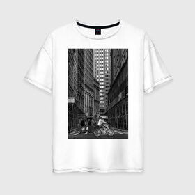 Женская футболка хлопок Oversize с принтом город в Екатеринбурге, 100% хлопок | свободный крой, круглый ворот, спущенный рукав, длина до линии бедер
 | автомобили | велосипед | велосипедист | высотки | город | дома | дорога | люди | машины | чб