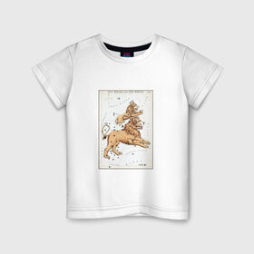 Детская футболка хлопок с принтом Leo в Екатеринбурге, 100% хлопок | круглый вырез горловины, полуприлегающий силуэт, длина до линии бедер | art | beast | constellations | leo | print | stars | vintage | zodiac | арт | винтаж | звезды | зверь | знак зодиака | зодиак | лев | созвездия