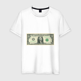 Мужская футболка хлопок с принтом One dollar в Екатеринбурге, 100% хлопок | прямой крой, круглый вырез горловины, длина до линии бедер, слегка спущенное плечо. | bill | dollar | one | богатство | деньги | доллары | монеты | один | сша