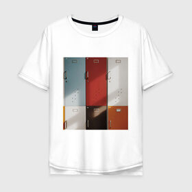 Мужская футболка хлопок Oversize с принтом шкафчики в Екатеринбурге, 100% хлопок | свободный крой, круглый ворот, “спинка” длиннее передней части | Тематика изображения на принте: метал | минимализм | простота | шкафчики | ячейки