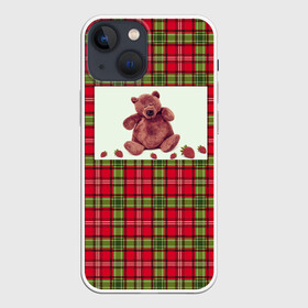Чехол для iPhone 13 mini с принтом мишка,шотландский фон.шотланди в Екатеринбурге,  |  | животные | мишка | шотландский фон.шотландия