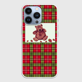 Чехол для iPhone 13 Pro с принтом мишка,шотландский фон.шотланди в Екатеринбурге,  |  | Тематика изображения на принте: животные | мишка | шотландский фон.шотландия