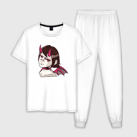 Мужская пижама хлопок с принтом Девочка демон в Екатеринбурге, 100% хлопок | брюки и футболка прямого кроя, без карманов, на брюках мягкая резинка на поясе и по низу штанин
 | cartoon | cat | cute | girls | japan | japanese | kawaii | kitty | manga | tsundere | waifu | yandere | аниме | анимэ | вайфу | дандере | девочка | девушка | демон | кавайная | котик | манга | мультик | мультики | рога | цундере | яндере | япон