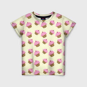 Детская футболка 3D с принтом Кексы в Екатеринбурге, 100% гипоаллергенный полиэфир | прямой крой, круглый вырез горловины, длина до линии бедер, чуть спущенное плечо, ткань немного тянется | арт | выпечка | еда | кекс | кексик | кексы | рисунок | розовый | салатовый