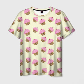 Мужская футболка 3D с принтом Кексы в Екатеринбурге, 100% полиэфир | прямой крой, круглый вырез горловины, длина до линии бедер | Тематика изображения на принте: арт | выпечка | еда | кекс | кексик | кексы | рисунок | розовый | салатовый
