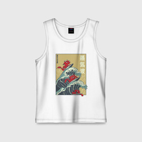 Детская майка хлопок с принтом Dragons Surfing в Екатеринбурге,  |  | big | great | hokusai | japan | japanese | kanagawa | kanji | retrowave | style | wave | большая | вапорвейв | великая | волна | дракон | дракончики | драконы | иероглифы | канагава | кандзи | паровая волна | ретровейв | серф | серфиг | стил