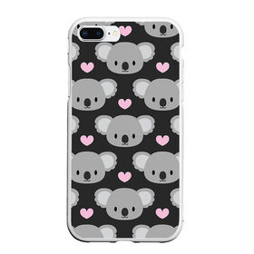 Чехол для iPhone 7Plus/8 Plus матовый с принтом Мордочки коал в Екатеринбурге, Силикон | Область печати: задняя сторона чехла, без боковых панелей | арт | коал | коала | коалы | любовь | медведь | медвежонок | мордочка | мордочки | рисунок | сердечки | сердце | серый | тёмный | чёрный