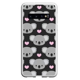 Чехол для Samsung Galaxy S10 с принтом Мордочки коал в Екатеринбурге, Силикон | Область печати: задняя сторона чехла, без боковых панелей | Тематика изображения на принте: арт | коал | коала | коалы | любовь | медведь | медвежонок | мордочка | мордочки | рисунок | сердечки | сердце | серый | тёмный | чёрный