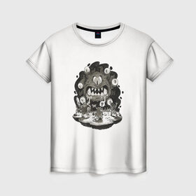 Женская футболка 3D с принтом Монстр-Джими в Екатеринбурге, 100% полиэфир ( синтетическое хлопкоподобное полотно) | прямой крой, круглый вырез горловины, длина до линии бедер | белая | дьявол | монстр | прикольная | принт | страшная | циклоп