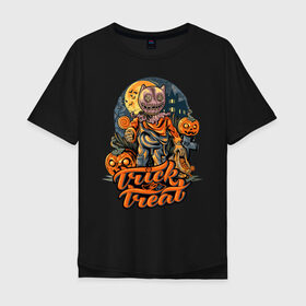 Мужская футболка хлопок Oversize с принтом Trick or treat. Хэллоуин в Екатеринбурге, 100% хлопок | свободный крой, круглый ворот, “спинка” длиннее передней части | halloween | helloween | trick or treat | монстры | приколы | тыква | ужасы | хеллоуин | хэллоуин