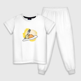 Детская пижама хлопок с принтом Gandetama в Екатеринбурге, 100% хлопок |  брюки и футболка прямого кроя, без карманов, на брюках мягкая резинка на поясе и по низу штанин
 | gudetama | аниме | гудетама | желток | стекающее яйцо | уставшее яйцо | яйца