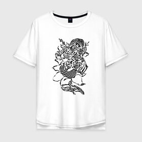 Мужская футболка хлопок Oversize с принтом цветы абстракция графика в Екатеринбурге, 100% хлопок | свободный крой, круглый ворот, “спинка” длиннее передней части | абстракция | графика | подсолнух | розы | цветы