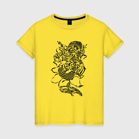 Женская футболка хлопок с принтом цветы абстракция графика в Екатеринбурге, 100% хлопок | прямой крой, круглый вырез горловины, длина до линии бедер, слегка спущенное плечо | абстракция | графика | подсолнух | розы | цветы