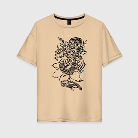 Женская футболка хлопок Oversize с принтом цветы абстракция графика в Екатеринбурге, 100% хлопок | свободный крой, круглый ворот, спущенный рукав, длина до линии бедер
 | абстракция | графика | подсолнух | розы | цветы