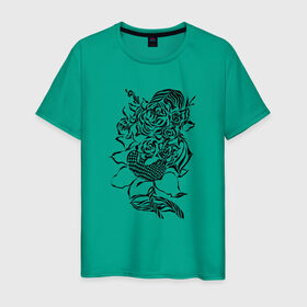Мужская футболка хлопок с принтом цветы абстракция графика в Екатеринбурге, 100% хлопок | прямой крой, круглый вырез горловины, длина до линии бедер, слегка спущенное плечо. | абстракция | графика | подсолнух | розы | цветы