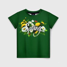 Детская футболка 3D с принтом Весна в Екатеринбурге, 100% гипоаллергенный полиэфир | прямой крой, круглый вырез горловины, длина до линии бедер, чуть спущенное плечо, ткань немного тянется | Тематика изображения на принте: весна | одуванчики | полевые цветы. | ромашки | цветы