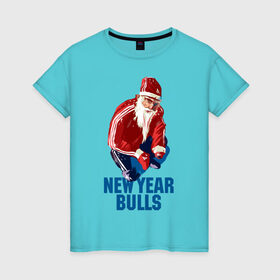 Женская футболка хлопок с принтом New Year bulls в Екатеринбурге, 100% хлопок | прямой крой, круглый вырез горловины, длина до линии бедер, слегка спущенное плечо | beard | guy | new year | pose | santa claus | борода | новый год | парень