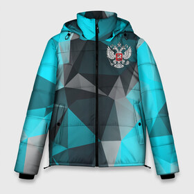 Мужская зимняя куртка 3D с принтом RUSSIA ICE ABSTRACTION в Екатеринбурге, верх — 100% полиэстер; подкладка — 100% полиэстер; утеплитель — 100% полиэстер | длина ниже бедра, свободный силуэт Оверсайз. Есть воротник-стойка, отстегивающийся капюшон и ветрозащитная планка. 

Боковые карманы с листочкой на кнопках и внутренний карман на молнии. | Тематика изображения на принте: abstraction | russia | sport | абстракция | герб | империя | имперский | патриот | патриотизм | российская | россия | русский | спорт | страны | флаг | я русский