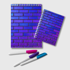 Блокнот с принтом Brick в Екатеринбурге, 100% бумага | 48 листов, плотность листов — 60 г/м2, плотность картонной обложки — 250 г/м2. Листы скреплены удобной пружинной спиралью. Цвет линий — светло-серый
 | blue | brick | purple | texture | wall | кирпич | кирпичный | синий | стена | текстура | фиолетовый
