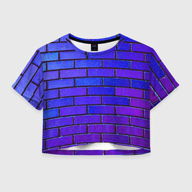 Женская футболка Crop-top 3D с принтом Brick в Екатеринбурге, 100% полиэстер | круглая горловина, длина футболки до линии талии, рукава с отворотами | blue | brick | purple | texture | wall | кирпич | кирпичный | синий | стена | текстура | фиолетовый