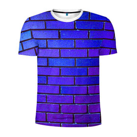 Мужская футболка 3D спортивная с принтом Brick в Екатеринбурге, 100% полиэстер с улучшенными характеристиками | приталенный силуэт, круглая горловина, широкие плечи, сужается к линии бедра | blue | brick | purple | texture | wall | кирпич | кирпичный | синий | стена | текстура | фиолетовый