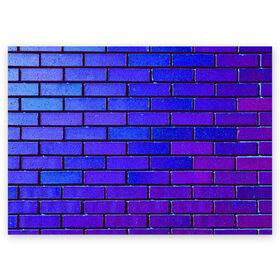 Поздравительная открытка с принтом Brick в Екатеринбурге, 100% бумага | плотность бумаги 280 г/м2, матовая, на обратной стороне линовка и место для марки
 | blue | brick | purple | texture | wall | кирпич | кирпичный | синий | стена | текстура | фиолетовый