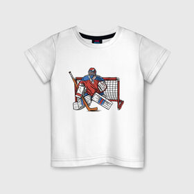 Детская футболка хлопок с принтом Хоккейный вратарь в Екатеринбурге, 100% хлопок | круглый вырез горловины, полуприлегающий силуэт, длина до линии бедер | Тематика изображения на принте: 