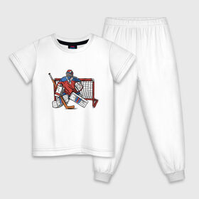 Детская пижама хлопок с принтом Хоккейный вратарь в Екатеринбурге, 100% хлопок |  брюки и футболка прямого кроя, без карманов, на брюках мягкая резинка на поясе и по низу штанин
 | 