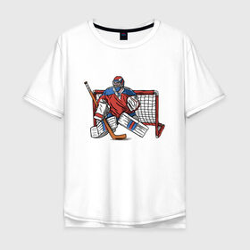 Мужская футболка хлопок Oversize с принтом Хоккейный вратарь в Екатеринбурге, 100% хлопок | свободный крой, круглый ворот, “спинка” длиннее передней части | 