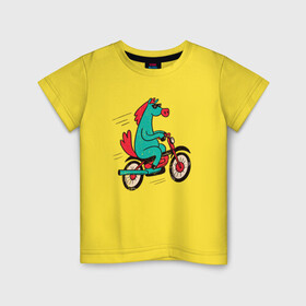 Детская футболка хлопок с принтом Конь на мотоцикле в Екатеринбурге, 100% хлопок | круглый вырез горловины, полуприлегающий силуэт, длина до линии бедер | art | bike | biker | cool | horse | illustration | jawa | motorcycle | арт | байк | байкер | бунтарь | гонит | едет | иллюстрация | кринж | крутая | крутой | летит | лошадь | мопед | мотоцикл | прикол | рисунок | скутер | упоротая